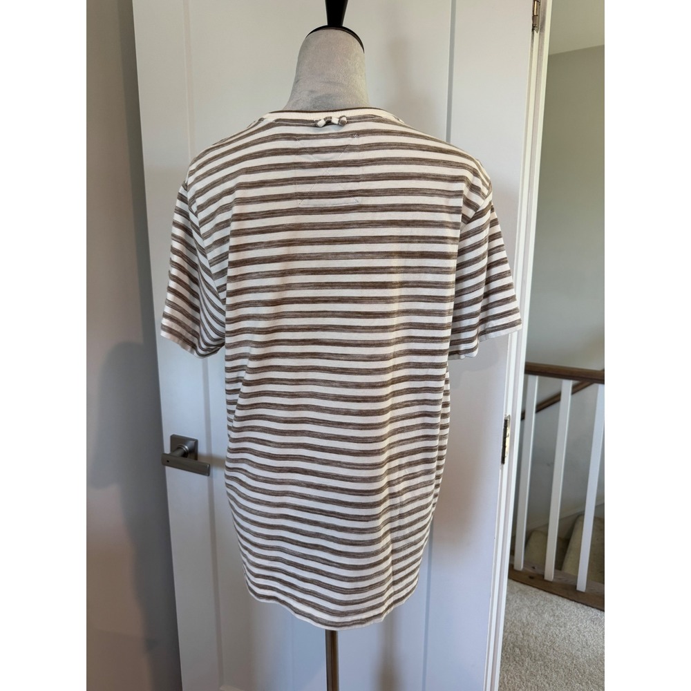Cremieux Mens Large Striped Pocket T-Shirt Brown White Cotton Short Sleeve Tee - Picture 4 of 5